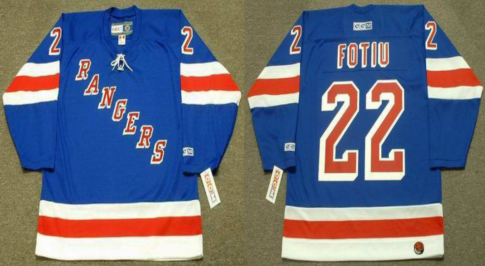 2019 Men New York Rangers 22 Fotiu blue style #2 CCM NHL jerseys->new york rangers->NHL Jersey